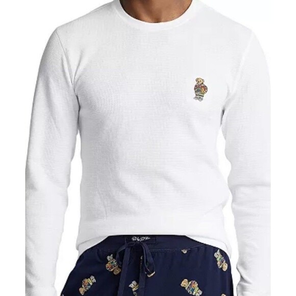 Polo Ralph Lauren Mens 2XL White Waffle-Knit Shirt Heritage Icon Basketball Bear - Picture 2 of 4